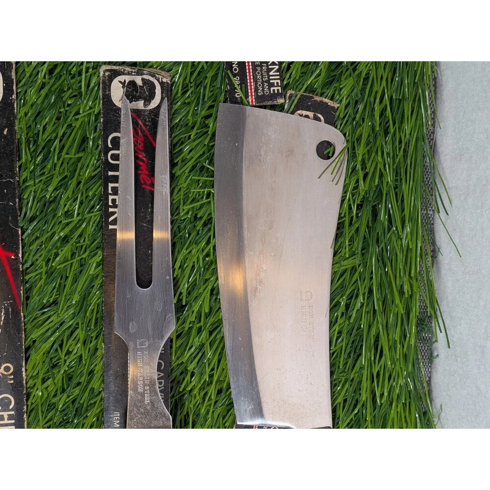 5PC Vintage GOURMET CUTLERY Kitchen KNIVES High Carbon  Wood Handles Made Japan
